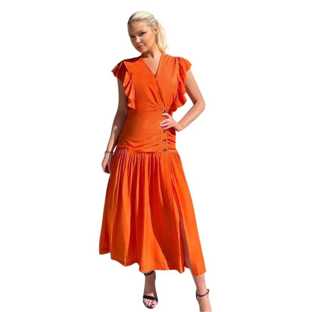 AX Paris Womens/Ladies Polyester Frill  Midi Dress / Orange